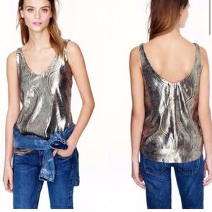 J. Crew Gold Shimmery Paisley Print Cate Cami Top NWT Size 4 Holiday Met…